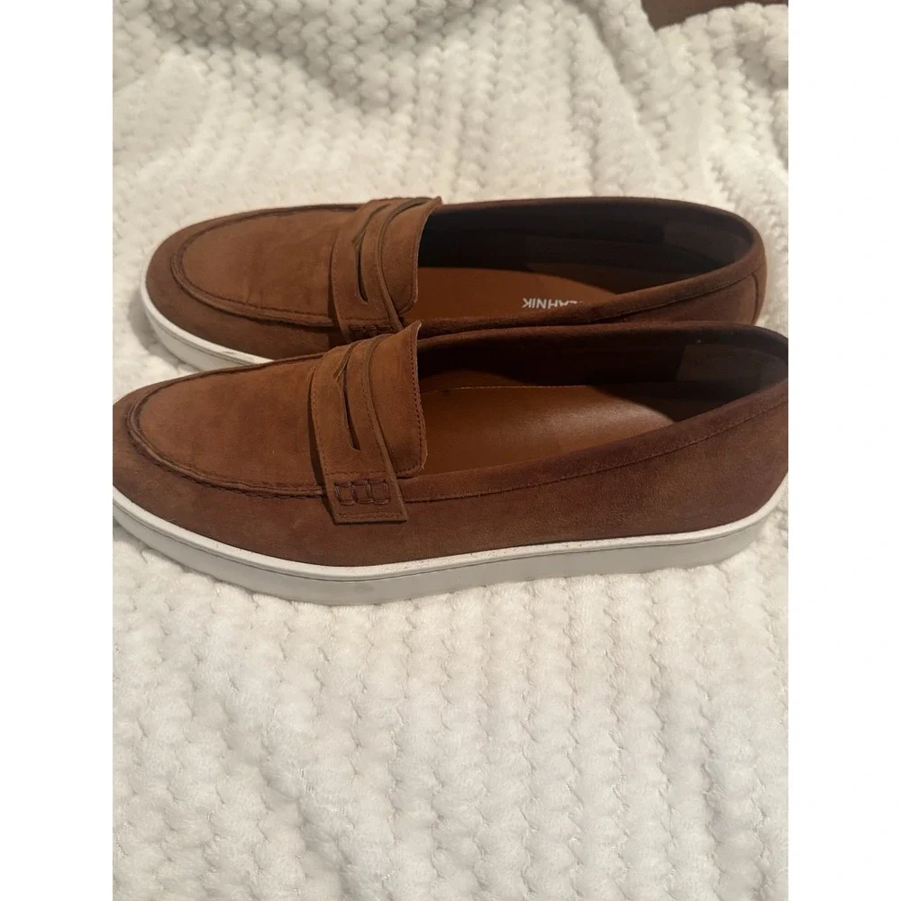 Authentic Manolo Blahnik Ellis Suede Penny Loafers‎ Men's Size 40.5 Brown Italy